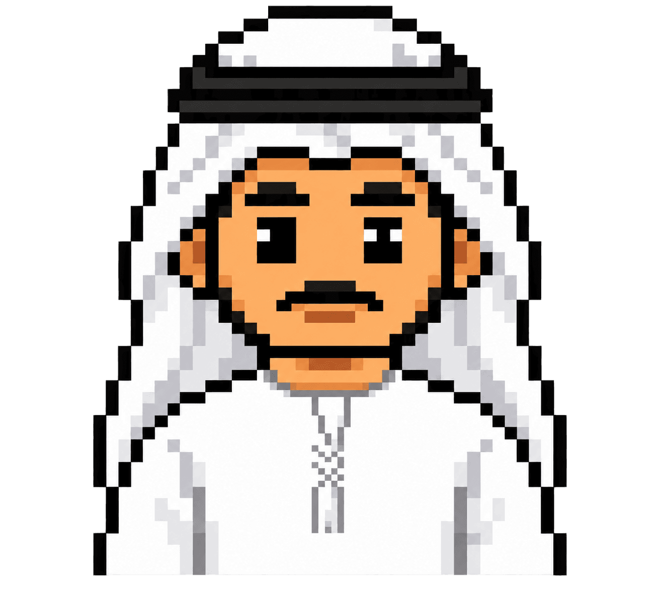 Pixel portrait of Hamdan, a multilingual RoleField AI agent in Emirati attire